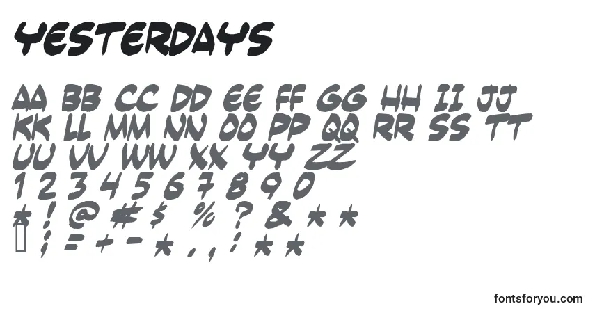 Czcionka Yesterdays – alfabet, cyfry, specjalne znaki