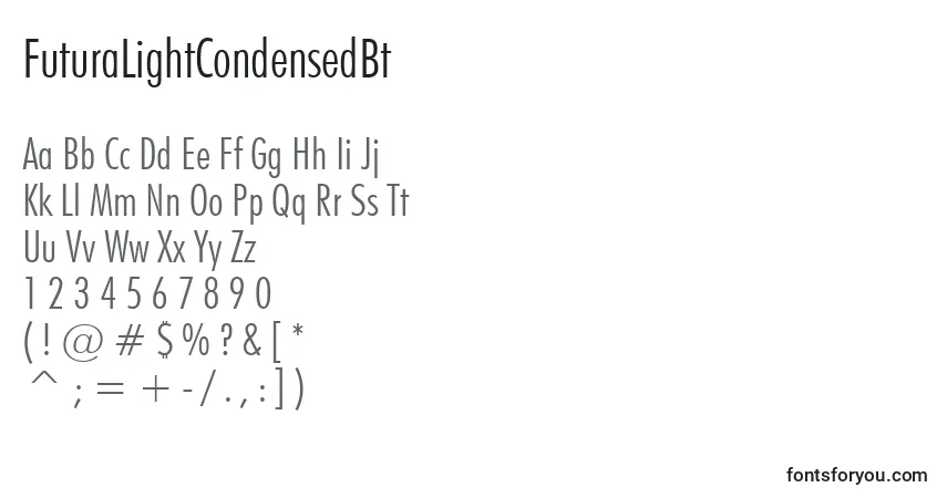 Шрифт FuturaLightCondensedBt – алфавит, цифры, специальные символы