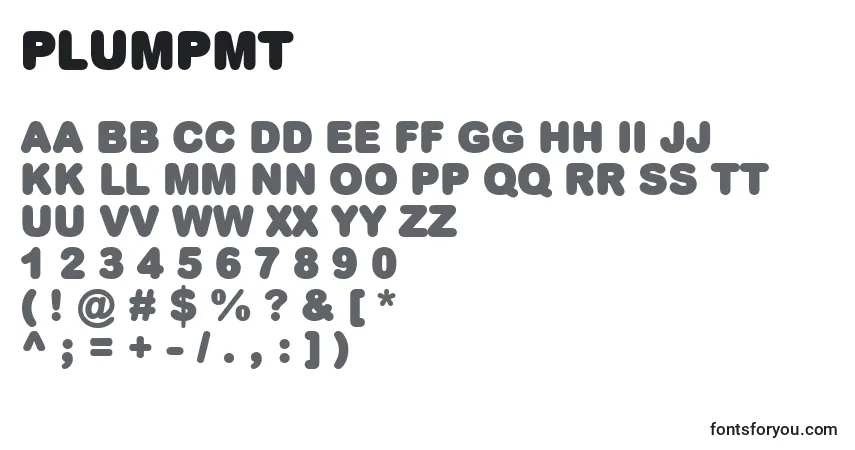 Czcionka PlumpMt – alfabet, cyfry, specjalne znaki