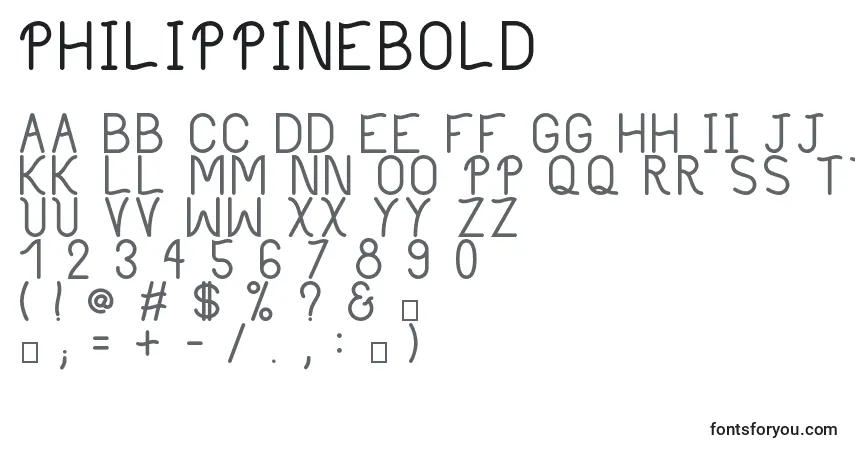 A fonte PhilippineBold – alfabeto, números, caracteres especiais