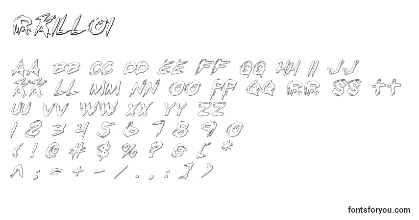 Schriftart Rkilloi – Alphabet, Zahlen, spezielle Symbole