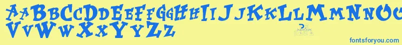 KurtrussellRegular-Schriftart – Blaue Schriften auf gelbem Hintergrund