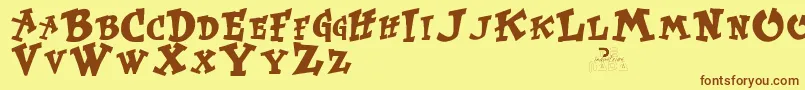 KurtrussellRegular-Schriftart – Braune Schriften auf gelbem Hintergrund