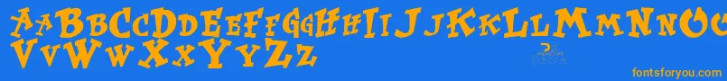 フォントKurtrussellRegular – オレンジ色の文字が青い背景にあります。