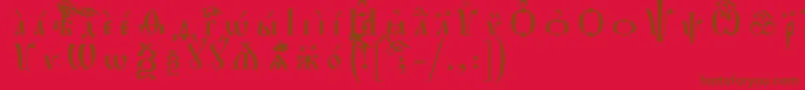 HirmosIeucsSpacedout-fontti – ruskeat fontit punaisella taustalla
