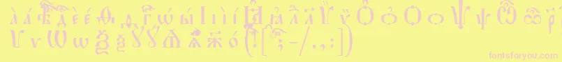HirmosIeucsSpacedout-fontti – vaaleanpunaiset fontit keltaisella taustalla