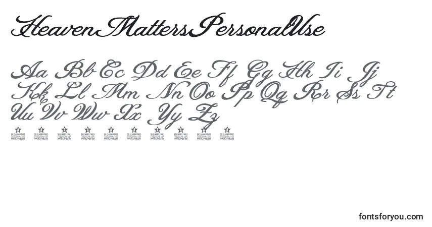 HeavenMattersPersonalUse Font – alphabet, numbers, special characters