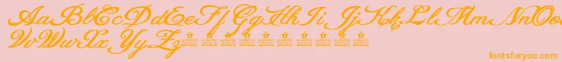 フォントHeavenMattersPersonalUse – オレンジの文字がピンクの背景にあります。