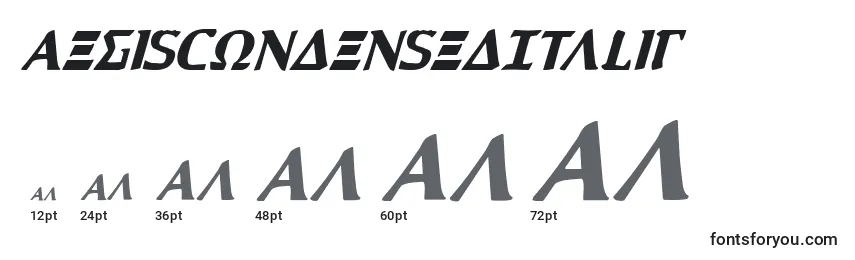 Размеры шрифта AegisCondensedItalic