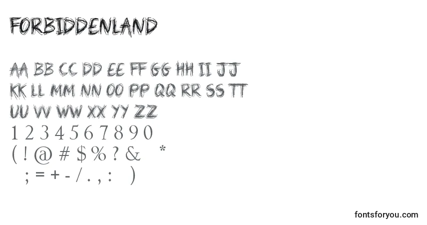 A fonte ForbiddenLand – alfabeto, números, caracteres especiais