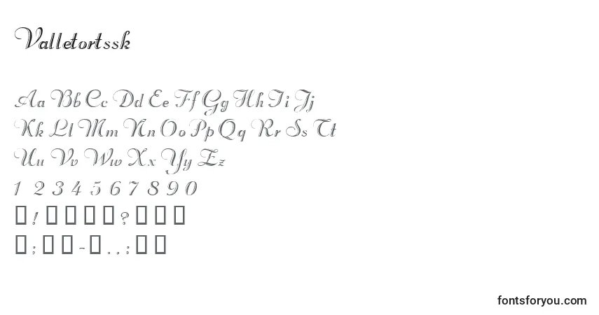 A fonte Valletortssk – alfabeto, números, caracteres especiais