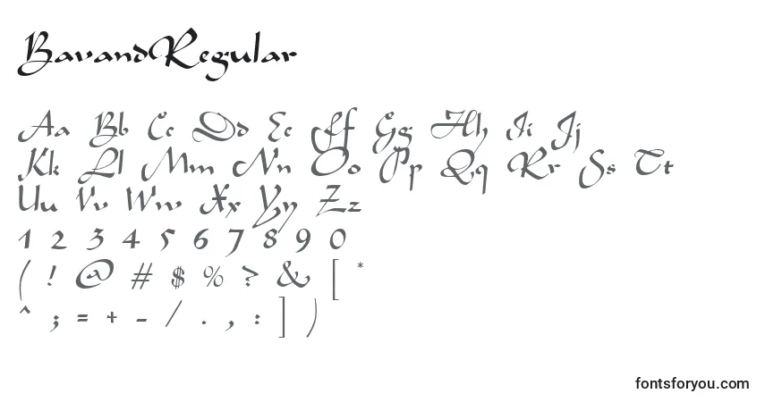 Czcionka BavandRegular – alfabet, cyfry, specjalne znaki