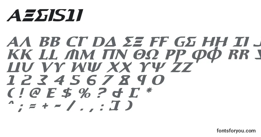 Czcionka Aegis1i – alfabet, cyfry, specjalne znaki