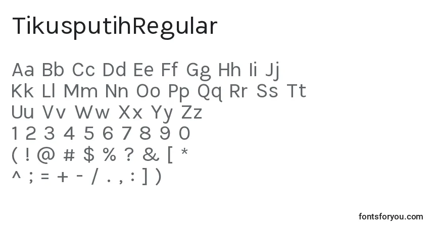 A fonte TikusputihRegular – alfabeto, números, caracteres especiais