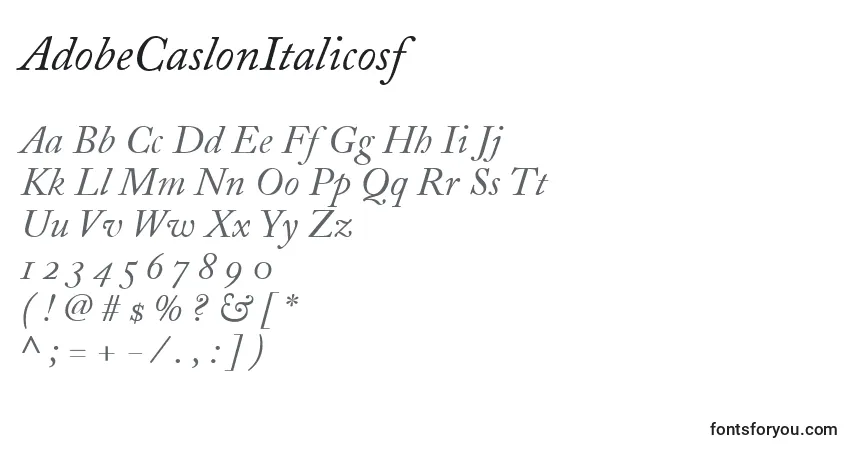 A fonte AdobeCaslonItalicosf – alfabeto, números, caracteres especiais