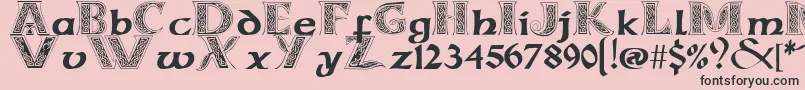 CelticmdDecorativeWDropCaps-Schriftart – Schwarze Schriften auf rosa Hintergrund
