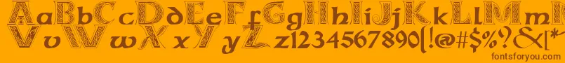 Fonte CelticmdDecorativeWDropCaps – fontes marrons em um fundo laranja
