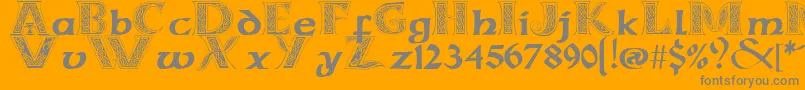 Lisätietoja CelticmdDecorativeWDropCaps-fontista CelticmdDecorativeWDropCaps-fontti – harmaat kirjasimet oranssilla taustalla