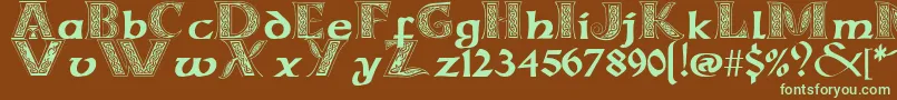 CelticmdDecorativeWDropCaps-Schriftart – Grüne Schriften auf braunem Hintergrund