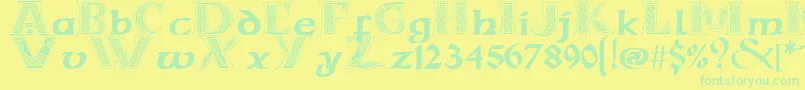 CelticmdDecorativeWDropCaps-Schriftart – Grüne Schriften auf gelbem Hintergrund