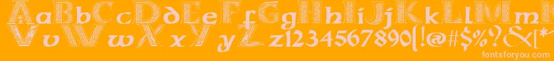 CelticmdDecorativeWDropCaps-Schriftart – Rosa Schriften auf orangefarbenem Hintergrund