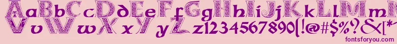 CelticmdDecorativeWDropCaps-Schriftart – Violette Schriften auf rosa Hintergrund