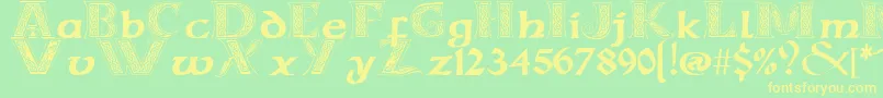 CelticmdDecorativeWDropCaps-fontti – keltaiset fontit vihreällä taustalla