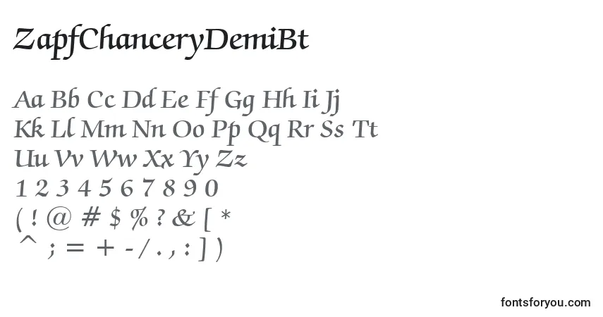 A fonte ZapfChanceryDemiBt – alfabeto, números, caracteres especiais