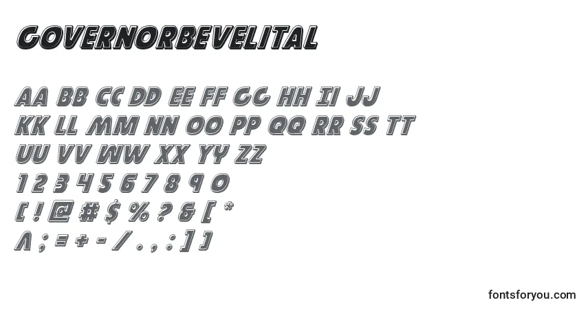 Czcionka Governorbevelital – alfabet, cyfry, specjalne znaki