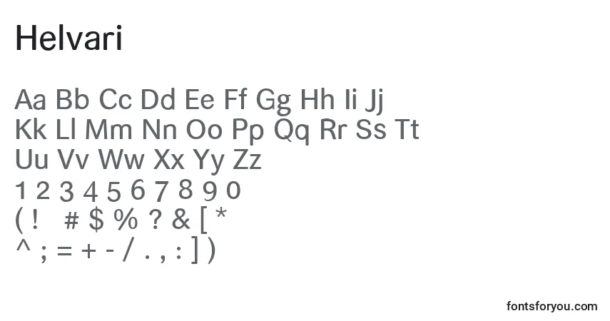 A fonte Helvari – alfabeto, números, caracteres especiais