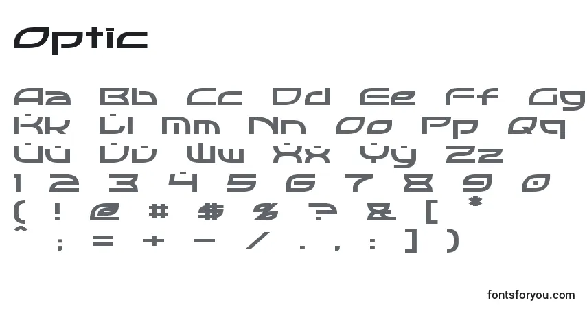 Optic-fontti – aakkoset, numerot, erikoismerkit