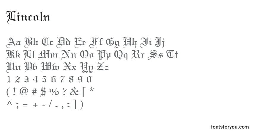 Czcionka Lincoln – alfabet, cyfry, specjalne znaki