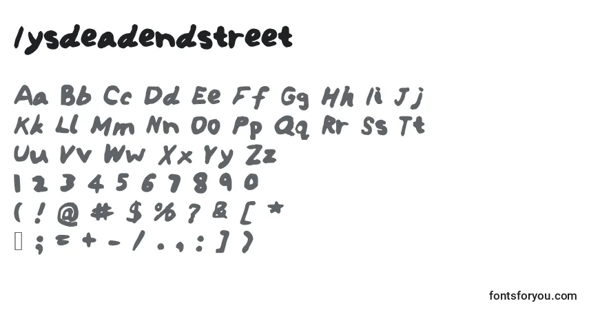 A fonte Iysdeadendstreet – alfabeto, números, caracteres especiais