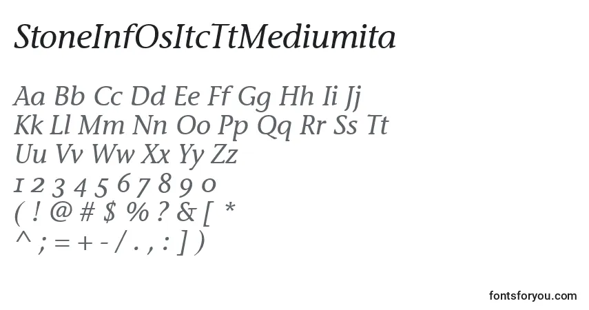 A fonte StoneInfOsItcTtMediumita – alfabeto, números, caracteres especiais