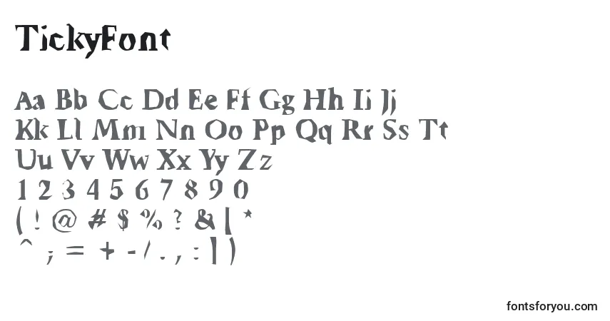 Schriftart TickyFont – Alphabet, Zahlen, spezielle Symbole
