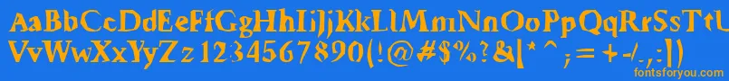 フォントTickyFont – オレンジ色の文字が青い背景にあります。