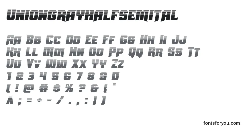 A fonte Uniongrayhalfsemital – alfabeto, números, caracteres especiais