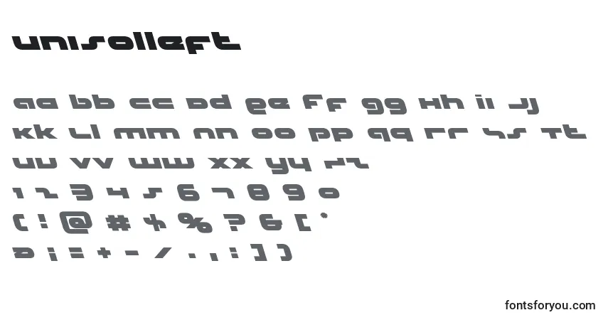 Schriftart Unisolleft – Alphabet, Zahlen, spezielle Symbole