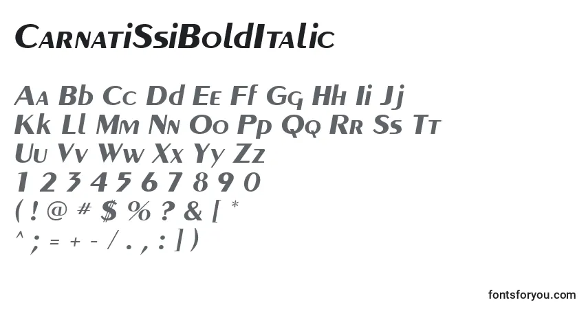 Czcionka CarnatiSsiBoldItalic – alfabet, cyfry, specjalne znaki