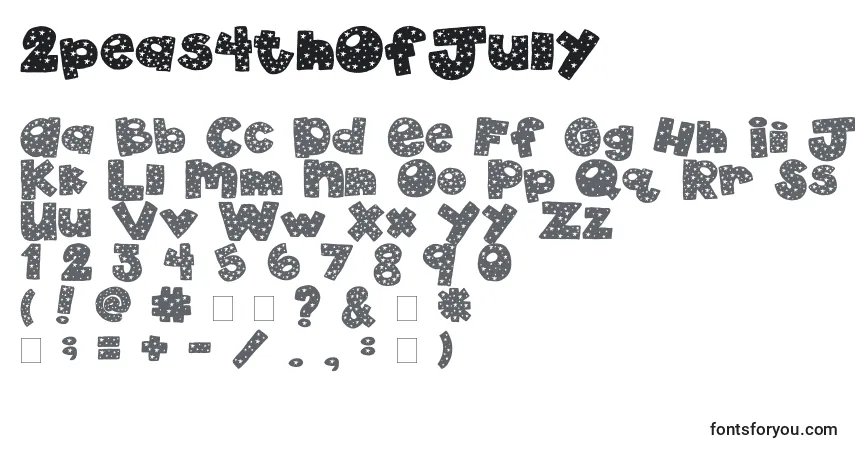 Schriftart 2peas4thOfJuly – Alphabet, Zahlen, spezielle Symbole