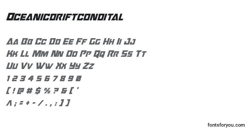 Oceanicdriftcondital Font – alphabet, numbers, special characters