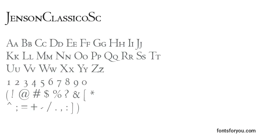 A fonte JensonClassicoSc – alfabeto, números, caracteres especiais