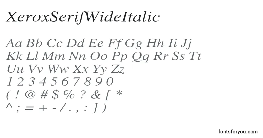 XeroxSerifWideItalic-fontti – aakkoset, numerot, erikoismerkit