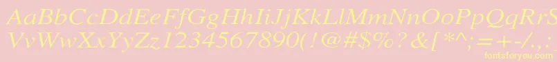 Fonte XeroxSerifWideItalic – fontes amarelas em um fundo rosa