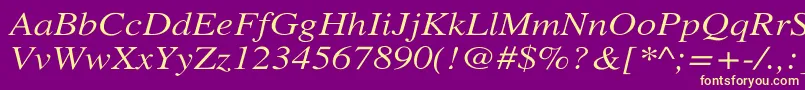 Fonte XeroxSerifWideItalic – fontes amarelas em um fundo roxo