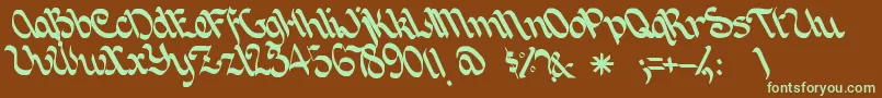 フォントJoincaz – 緑色の文字が茶色の背景にあります。