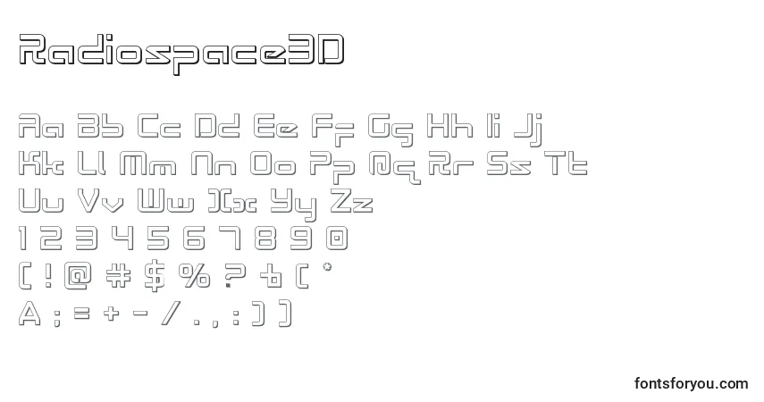 A fonte Radiospace3D – alfabeto, números, caracteres especiais