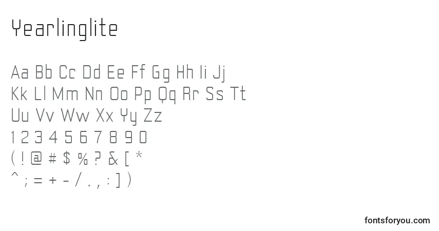 A fonte Yearlinglite – alfabeto, números, caracteres especiais