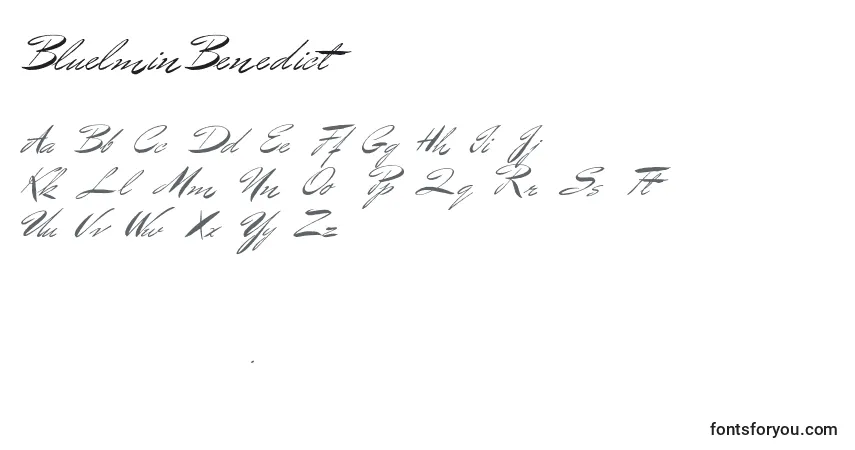 Czcionka BluelminBenedict – alfabet, cyfry, specjalne znaki