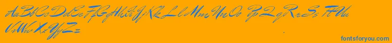 BluelminBenedict-Schriftart – Blaue Schriften auf orangefarbenem Hintergrund